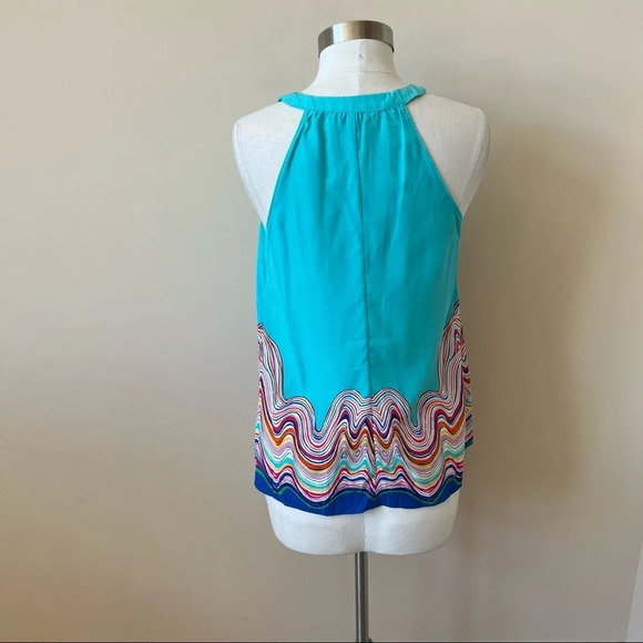 Lilly Pulitzer Rogan silk patterned halter top rainbow colorful aqua 5117 - Picture 6 of 12